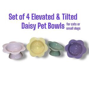 Elevated and Tilted Ceramic Pet Bowls for Cats or Small Dogs